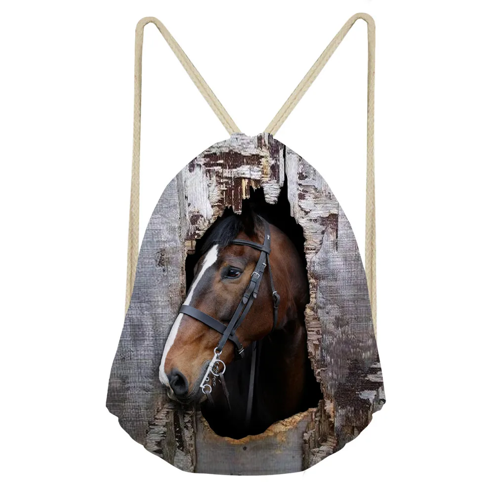 Женский рюкзак THIKIN Horse с принтом маленькая сумка на шнурке для покупок