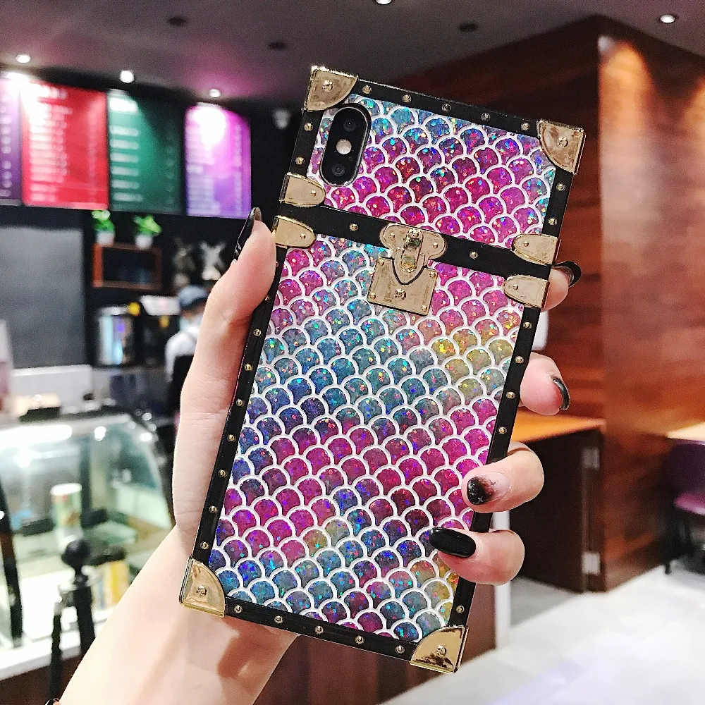 Luxury brand Square Fish scales sparkling case for iphone X XS Max XR girl women phone 7 8 6 6s plus cover coque |