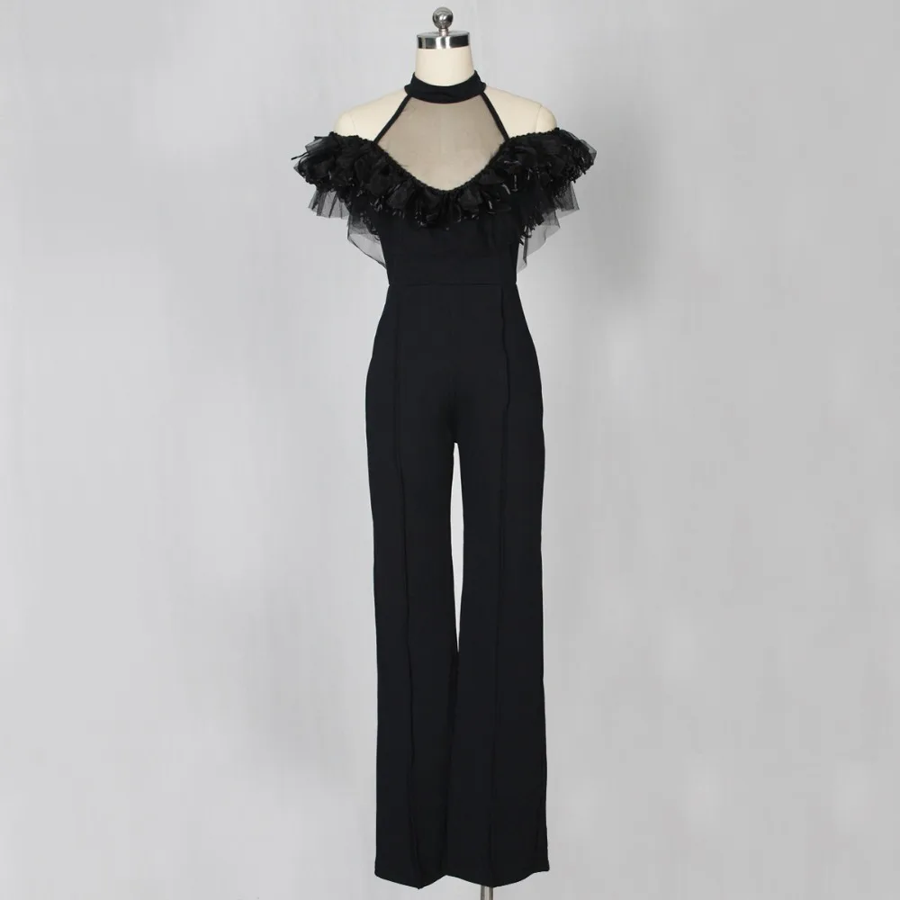 Women Sexy Halter Shoulder super fashion spring summer jumpsuits women Ribbon lace women casual solid half sleeve jumpsuits