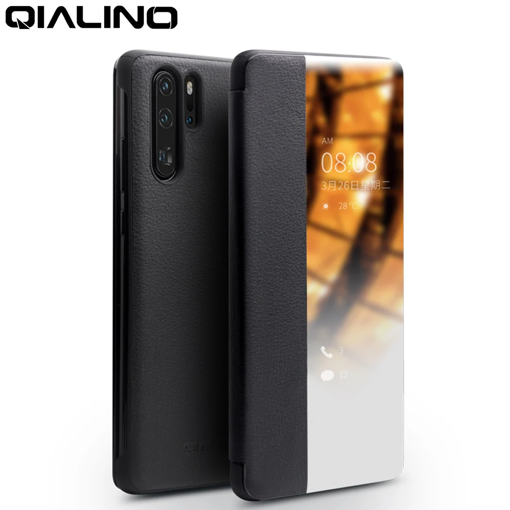 QIALINO Luxury Genuine Leather Phone Cover for Huawei P30 Pro with Smart View Flip Ultra Slim Case P40 Pro+Plus | Мобильные телефоны