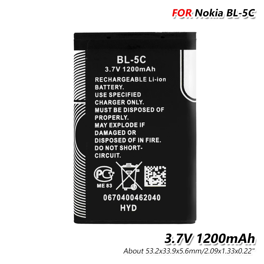BL-5C Battery 3,7 V 1200 мА/ч, Батарея BL-5C для Nokia 1100 1101 1110 1112 1208 1600 1680 2112 2118 2255 2270 2280 2300 2600 2610 3100 - Цвет: BL-5C Battery