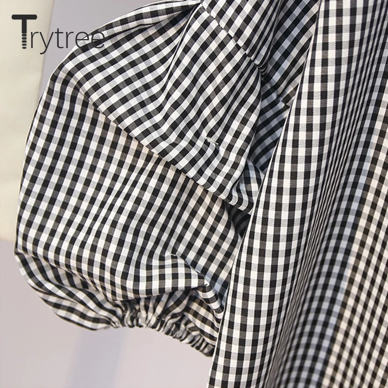 Trytree Spring summer Women two piece set Casual Plaid Slash Neck Tops + Skirt Denim Mini skirt Female Suit Set 2 Piece | Женская одежда