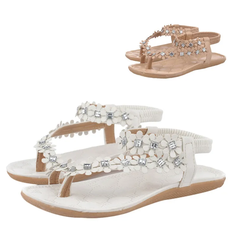 2018 SAGACE Для женщин летние богемные Вьетнамки с декором из цветов и бусин плоские