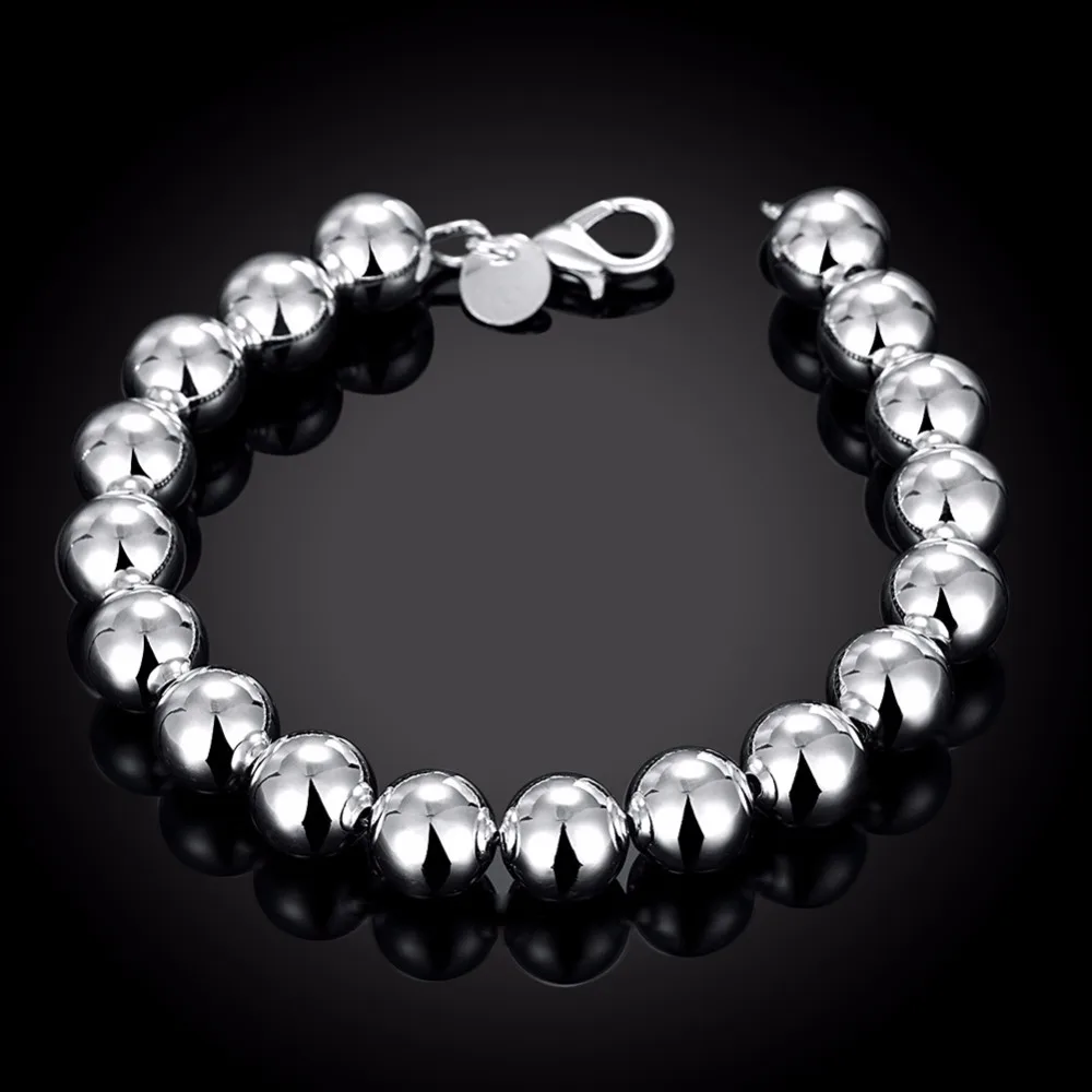 

Fashion Jewelry 925 stamp silver plated Charm 10MM Solid Buddha beads/Hollow beads Bracelets Bangle gift bag H136