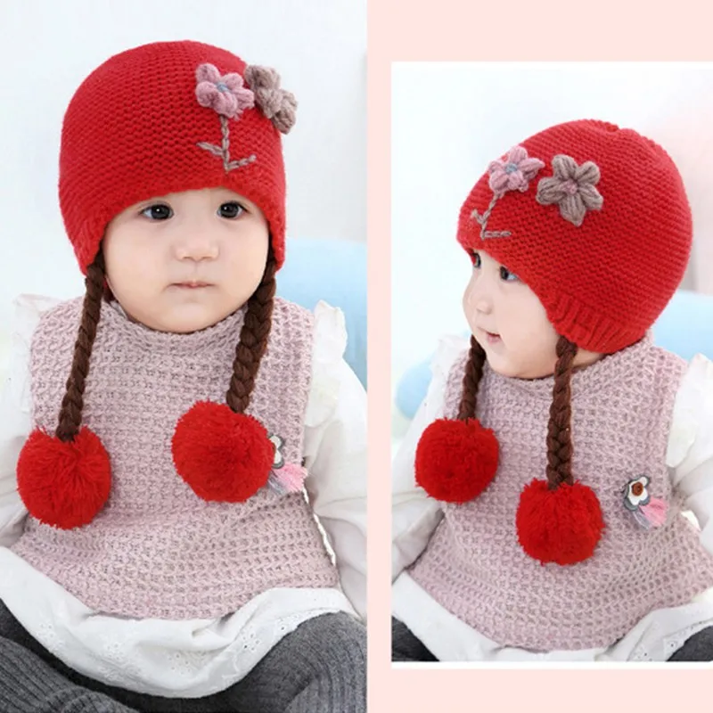 Newborn Baby Toddler Knit Hat Flower Baby Cap Infant Girls Bonnet Cute Hats Soft Cotton Newborn Baby Photo Props 6-24M