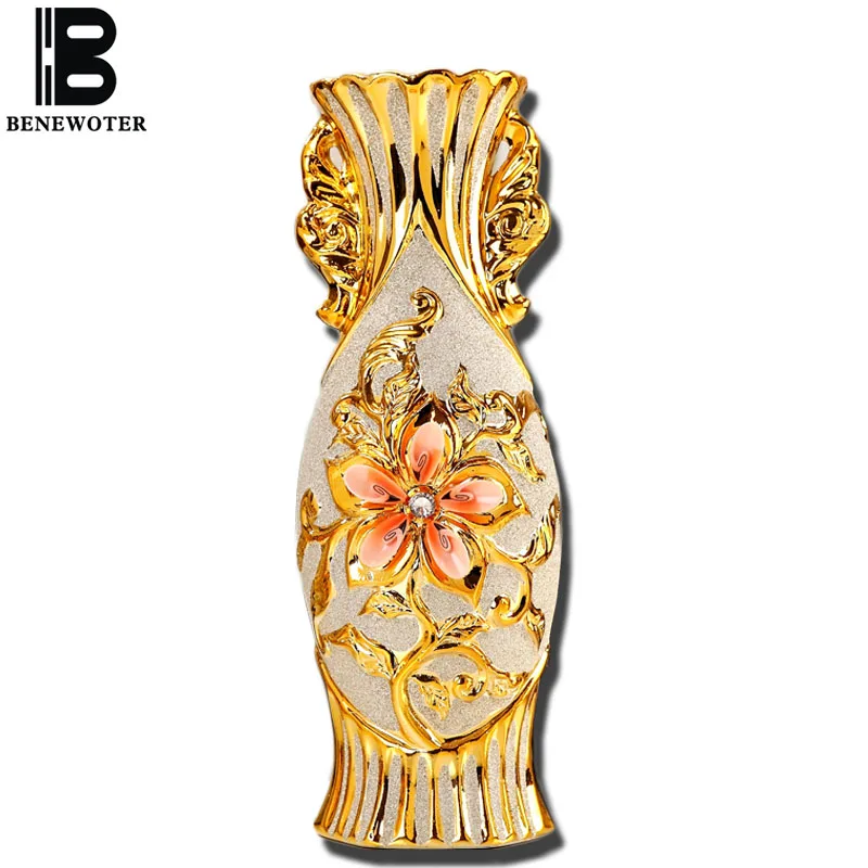 

BENEWOTER European Ornament Jingdezhen Ceramic Gold Plated Wedding Marry Living Room Tabletop Floral Mini Flower Vase Hydroponic