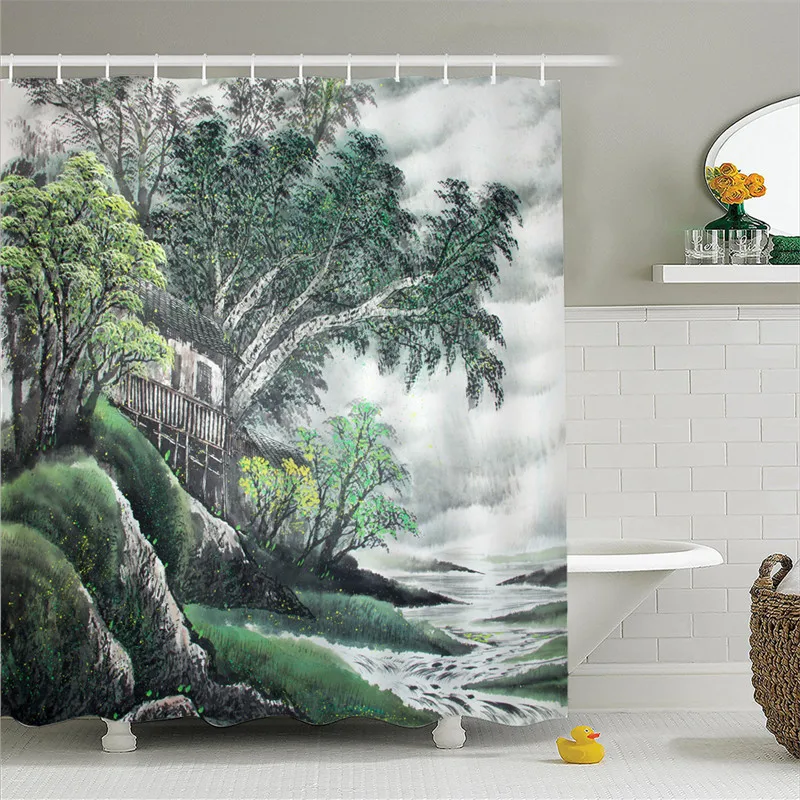 Bath Curtain10 Занавеска для ванной с ландшафтным дизайном, занавеска для ванной комнаты с колесом обозрения, занавеска для ванной комнаты, занавеска с цифровой печатью - Цвет: Bath Curtain10