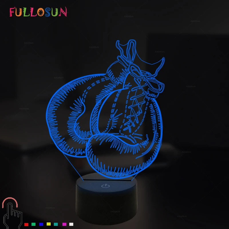 Ночник LED 3D иллюзия Лампа боксерская Золотая Модель USB Сенсорная лампа 7 цветов