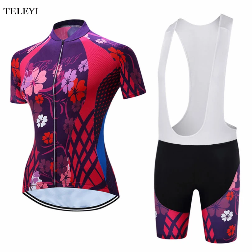 Женский спортивный костюм TELEYI Team Ropa Ciclismo майка с цветочным принтом + шорты
