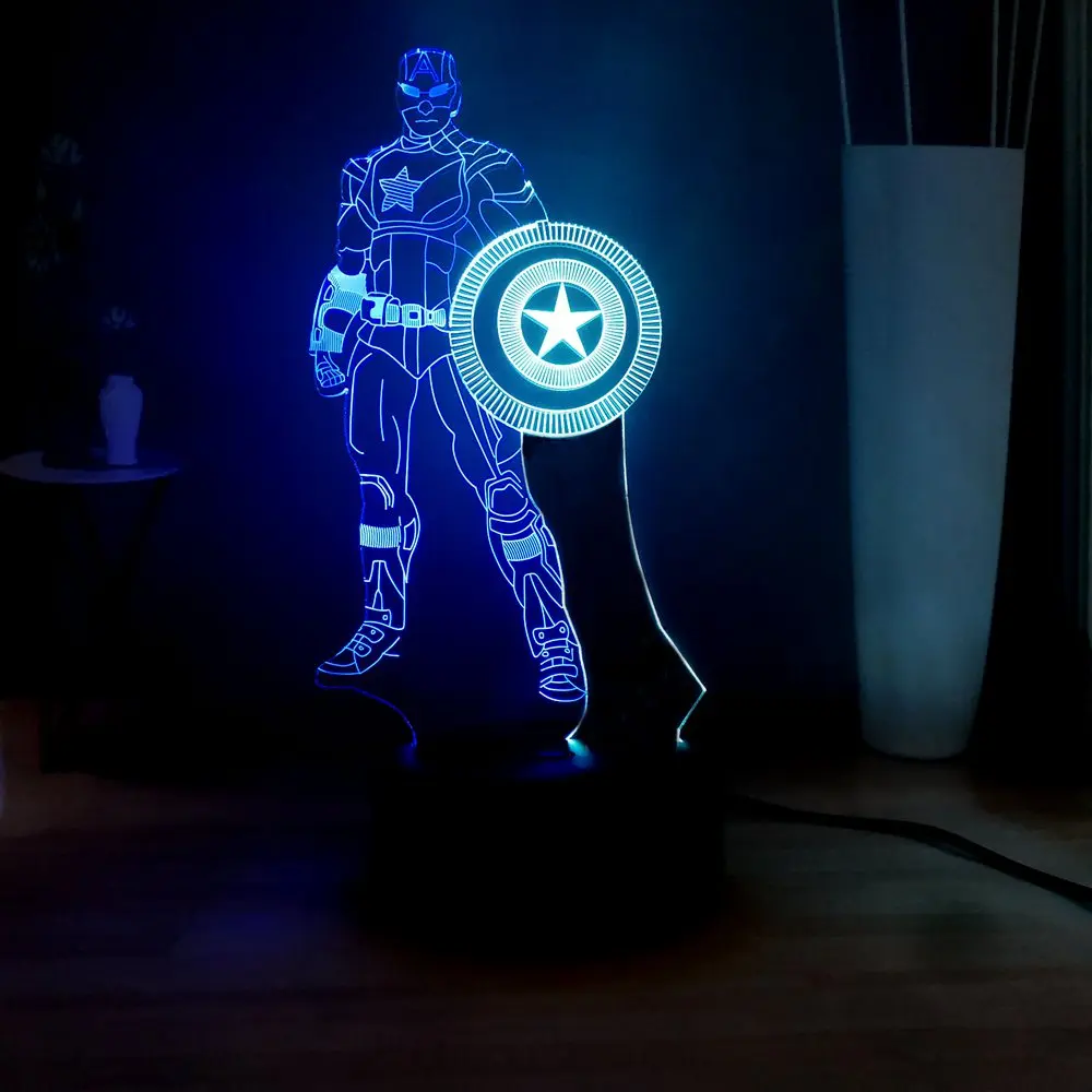 Светодиодный 3d-ночник Marvel Капитан Америка USB сенсорный пульт дистанционного прикроватная лампа Детская комната Декор Детский подарок на день рождения Рождество многоцветный