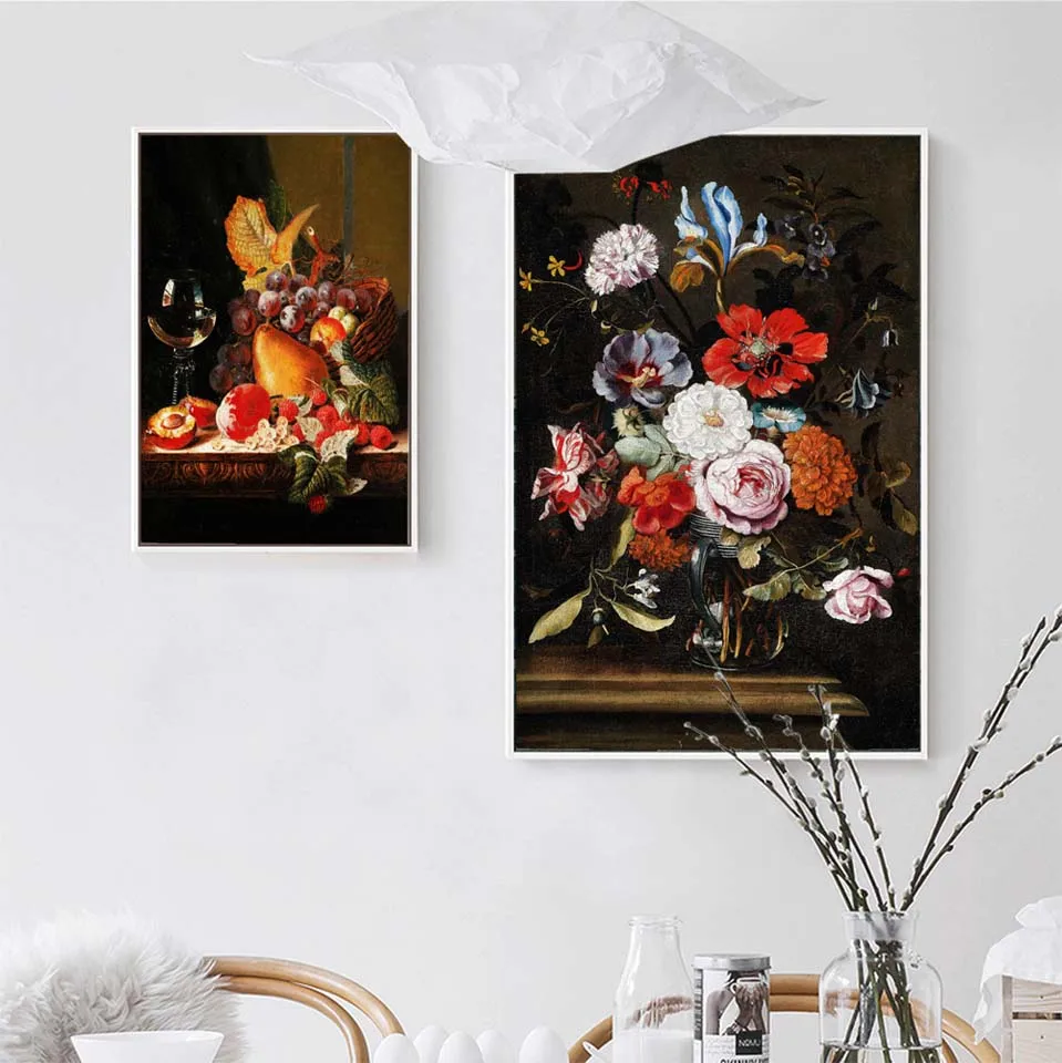 

Vinsonloud Home Decoration Poster Prints Wall Art Canvas Paintings Picture Classical flower, antique still life oil painting