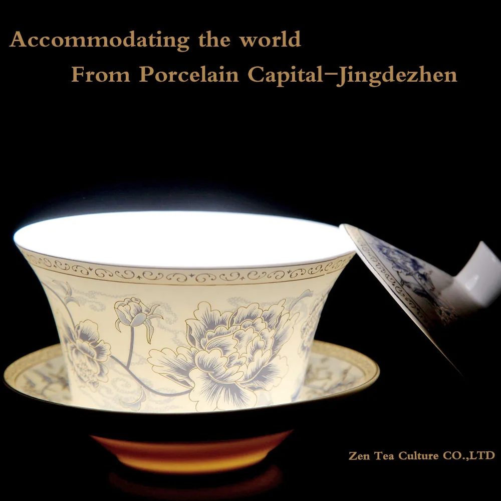 Китайский фарфоровый чайный набор Gaiwan синий и белый керамический Tureen