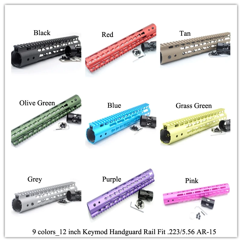 

Aplus 12'' inch Keymod Handguard Rail Free Float Picatiny Mount Sytsem Fit .223/5.56 AR-15_Black/Blue/Red/Tan/Grey/Pink/Purple