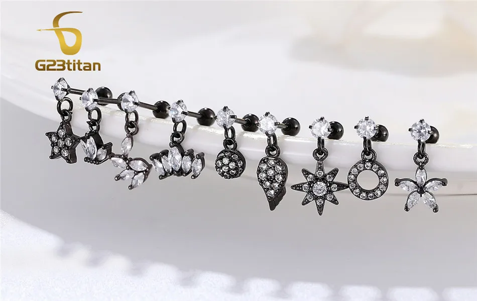 Черный козелок Серьги кольца в уши Стали Уха Tragus Helix Хрящ Пирсинг Кольцо Мода Мужчины Женщины Ювелирные Изделия Тела