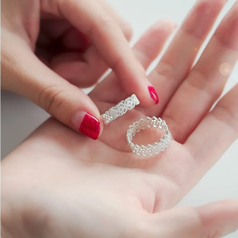 Женское кольцо из серебра 925 пробы регулируемое с кружевом|ring jewelry|ring adjustablering open |