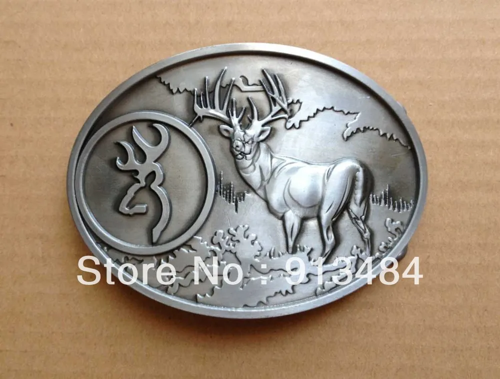 

Brass Deer in the woods full boby oval belt buckle JF-B303,Free shipping