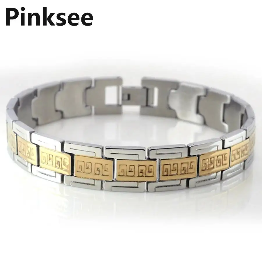 

HOT Men's Gold Tone Stainless Steel Bracelet Charm Bangle Wristband Cuff Jewelry wrap friendship bracelet Drop Ship