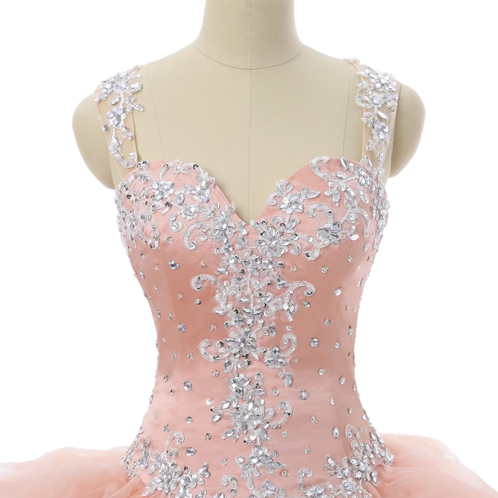 Персиковое недорогое бальное платье Quinceanera милое из органзы с кружевной