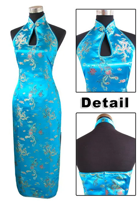 Light Blue Лидер продаж красный китайский для женщин длинное Ципао Холтер Cheongsam спинки Костюм Платье размеры Размеры s m l xl XXL, XXXL Mujeres Vestidos J3401 - Цвет: Light Blue