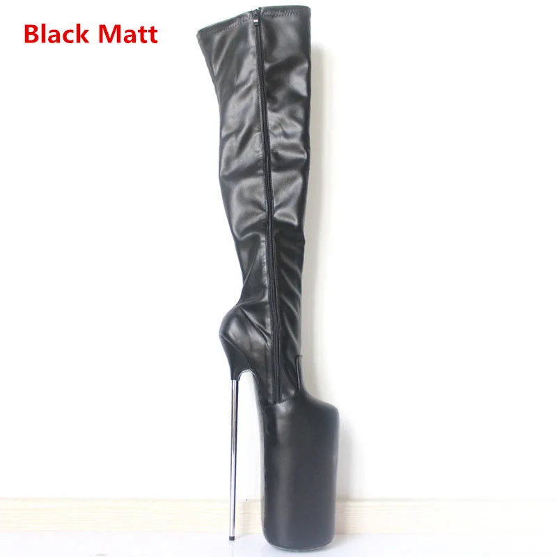Black Matt Женские пикантные танцевальные сапоги для ночного клуба; Сапоги выше колена на очень высоком металлическом каблуке 30 см; Сапоги на молнии; Новинка - Цвет: Black Matt