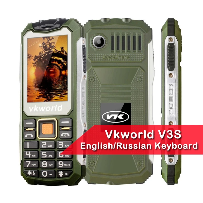 VKworld Stone V3S анти-низкая температура ежедневный водонепроницаемый ударопрочный телефон 2,4 дюймов 21 ключ двойной светодиодный светильник FM Русская клавиатура