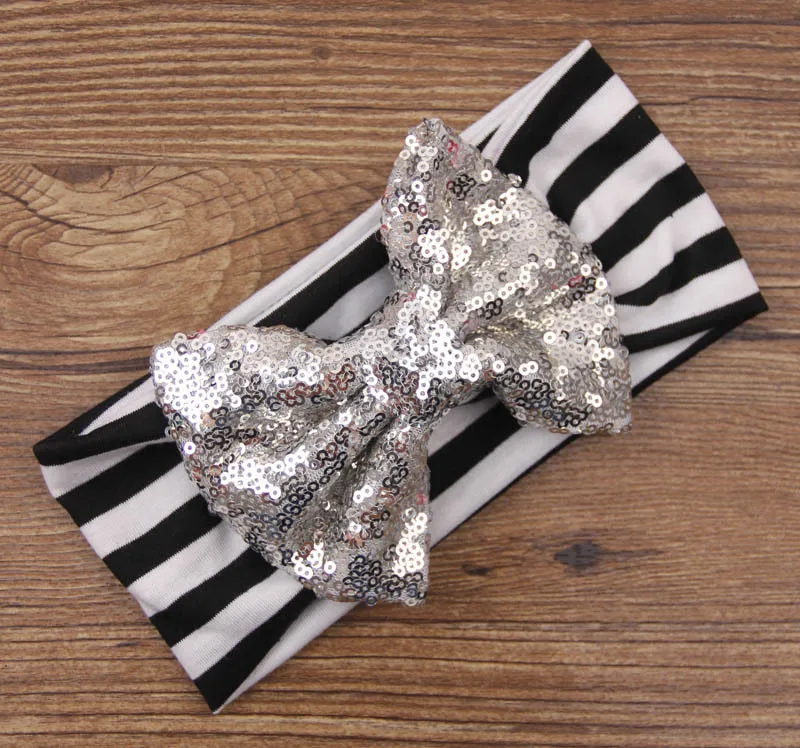 

Big Sparkl Bows With Striped Headbands for Girl Hair Accessories Fashion Sequin Bow Headwrap DIY Top Knot Headband 20pcs/lot