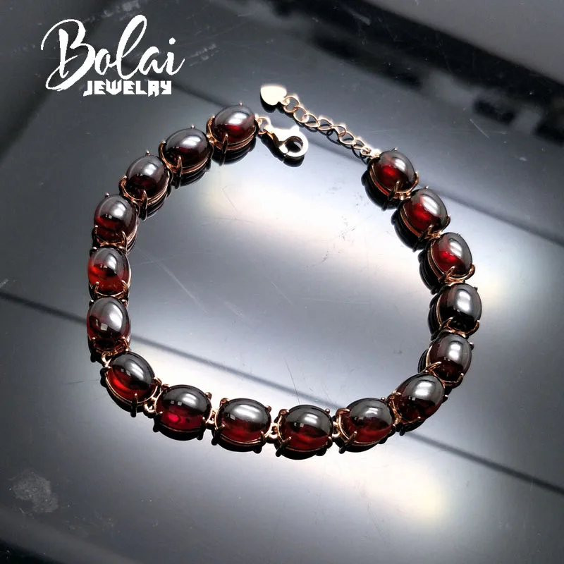 Bolaijewelry природный аметист гранат опал лабрадорит драгоценный камень браслет 925