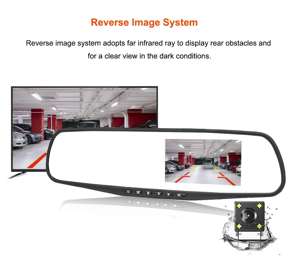 HGDO 4 3 ''FHD 1080P двойной объектив Автомобильный видеорегистратор Белое Зеркало