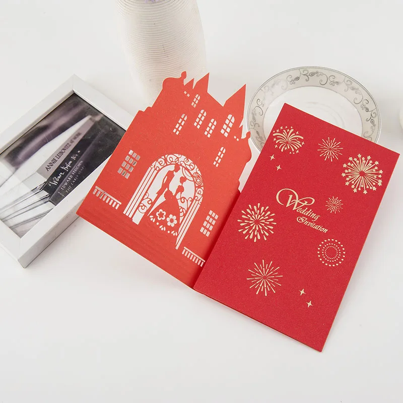 Свадебные пригласительные открытки с золотым тиснением в стиле замка лазерная