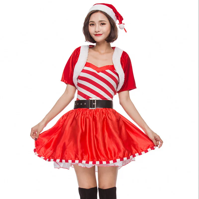 Female Winter pajamas Sweet stripe Red Women Christmas party Costume Cosplay Carnival Purim Masquerade Nightclub Bar dress |