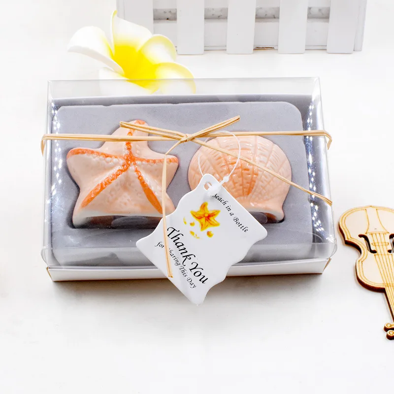

400Pcs200Box Free Shipping Starfish Sea Shell Salt Pepper Shakers Favours Beach Themed Wedding Party Favors And Gifts For Guests