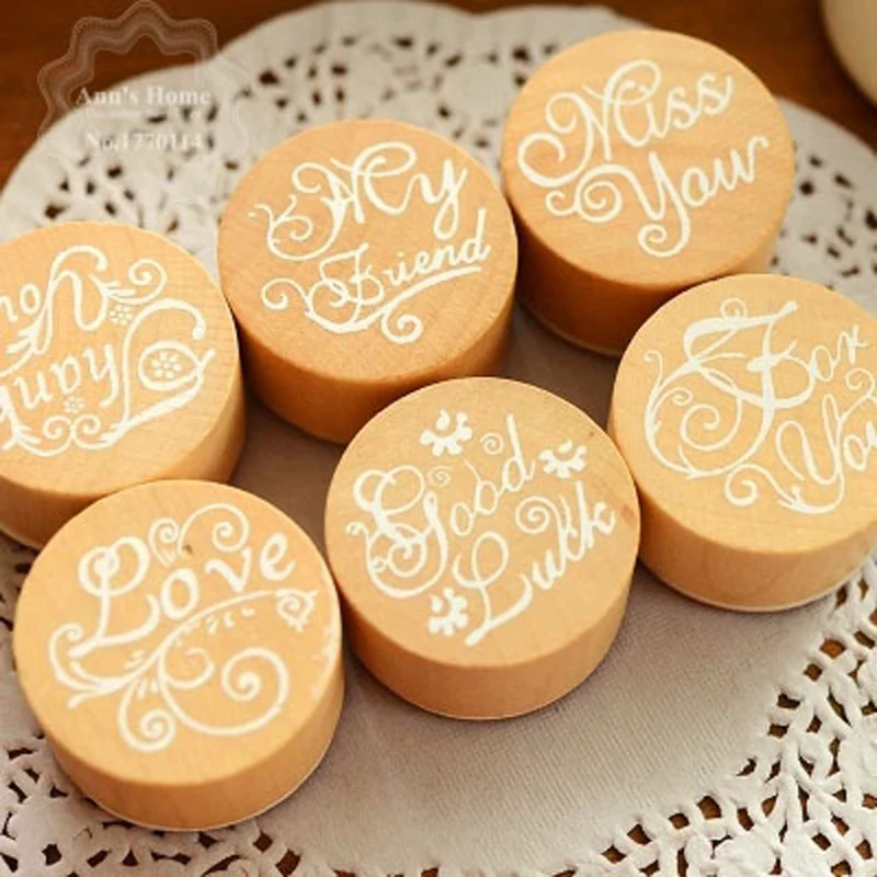 6 Styles Retro Style Vintage Pattern Round Wooden Rubber Stampe DIY Scrapbooking Kids Funny HomeWork Writing Love Stationery Set |