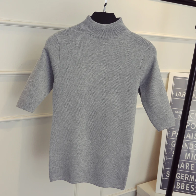 Новая весна корейский Половина Рубашка с рукавами, эластичный тонкий свитер пять свитер с длинными рукавами для девочек