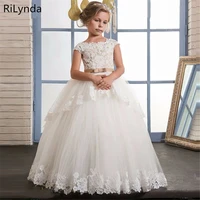 new first communion dresses for girls champagne o neck sleeveless ball gown lace appliques flower girl dresses for weddings