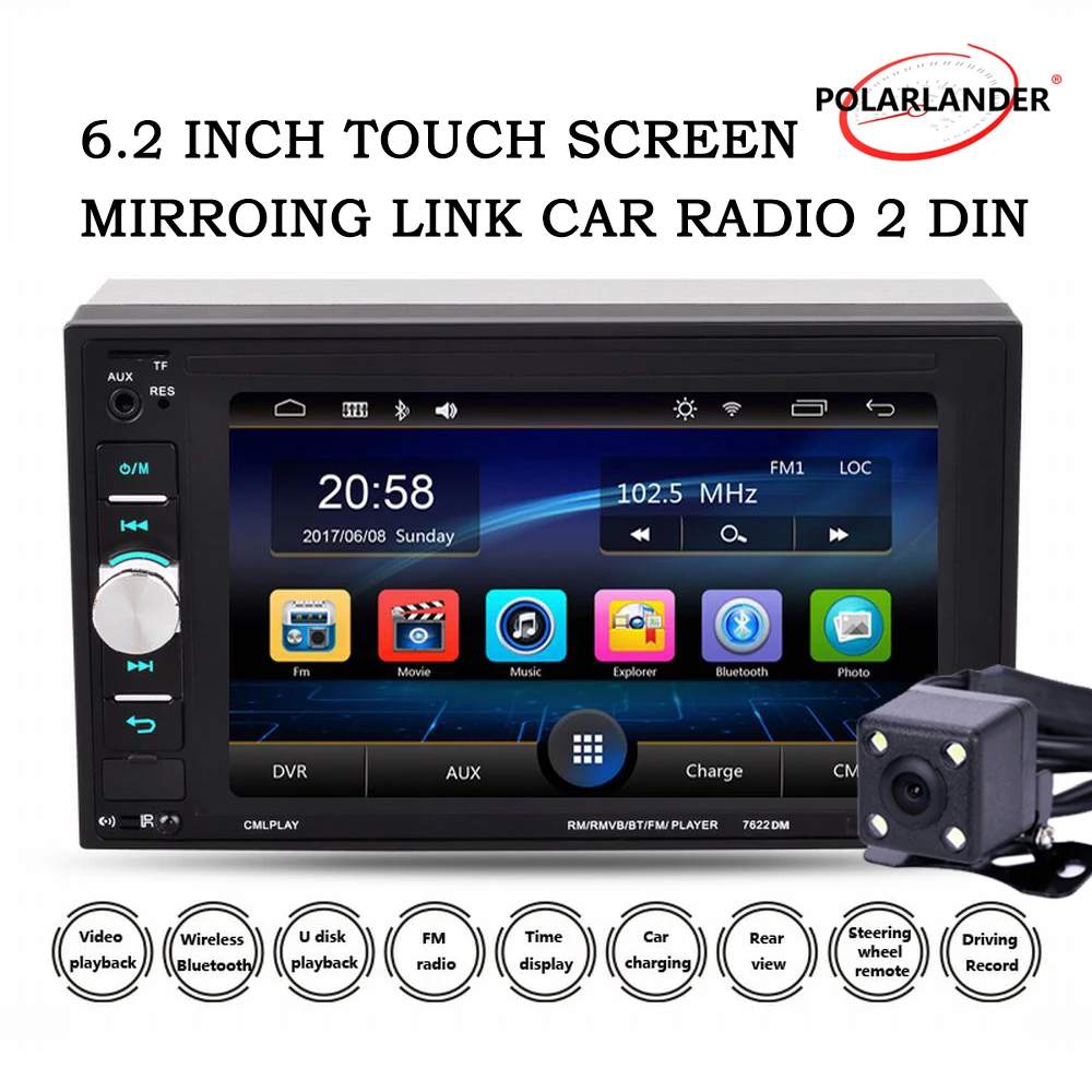 Стерео MP5 плеер 2 din 6 дюйма Bluetooth mirrori link с задней камерой сенсорный экран 9 языков