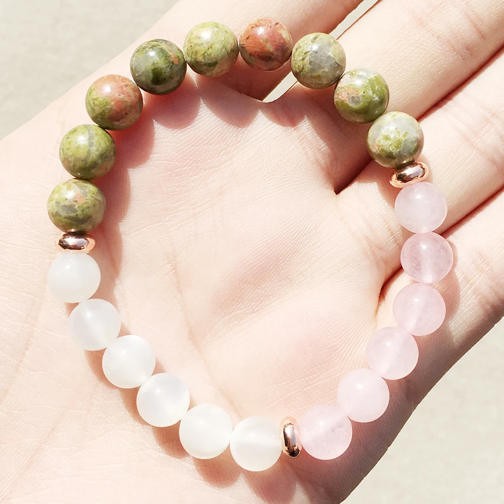 Браслет Ruberthen Rose Q uartz из лунного камня Unakite браслет для исцеления истинного сердца
