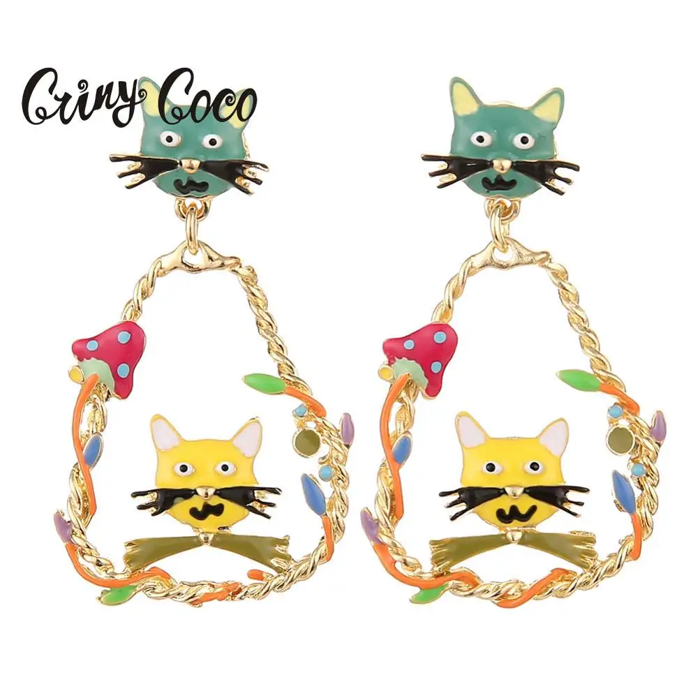 Креативные висячие серьги 2019 Золотая кошка модная женская бижутерия из сплава