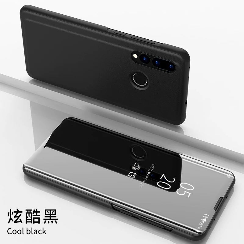 Черный Для huawei Honor 10i чехол с зеркальным окошком и держателем роскошный высококачественный кожаный чехол для huawei Honor 10i 10 i чехол s - Цвет: Черный