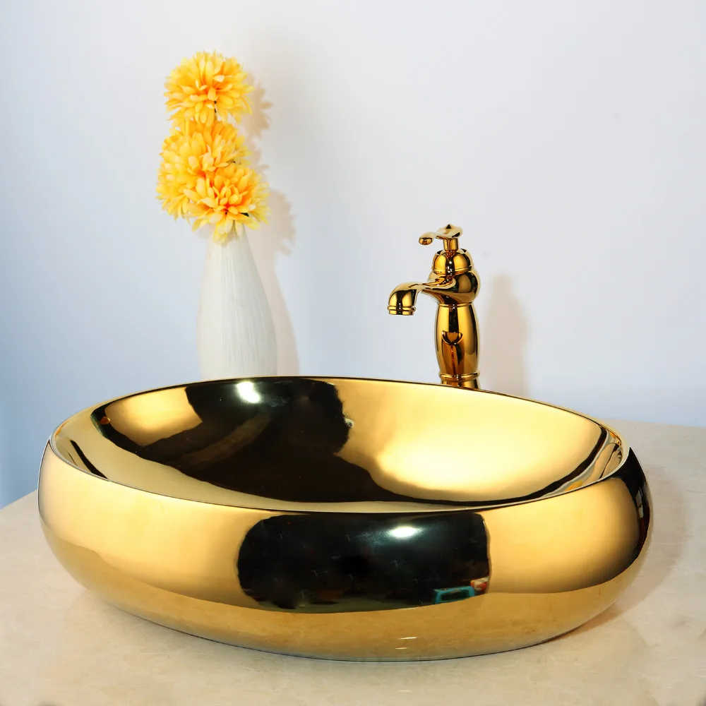 Basin Faucet set KEMAIDI керамическая раковина и полированный золотой кран Набор красок чаши раковины/резервуар раковины с умывальником - Цвет: Basin Faucet set