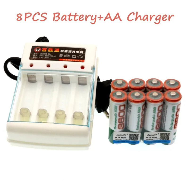 Новинка 1,2 V AA 3600mAh NI MH предварительно заряженные аккумуляторы NI-MH аккумуляторная батарея AA3600 для игрушек камера микрофон+ AA зарядное устройство - Цвет: Черный
