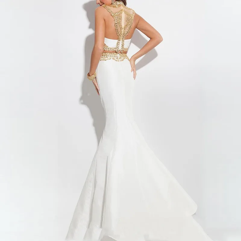 Sparkling Crystal Beaded 2 Pieces Prom Dresses with Rhinestones White and Gold Sexy Long Evening Party Dress | Свадьбы и торжества