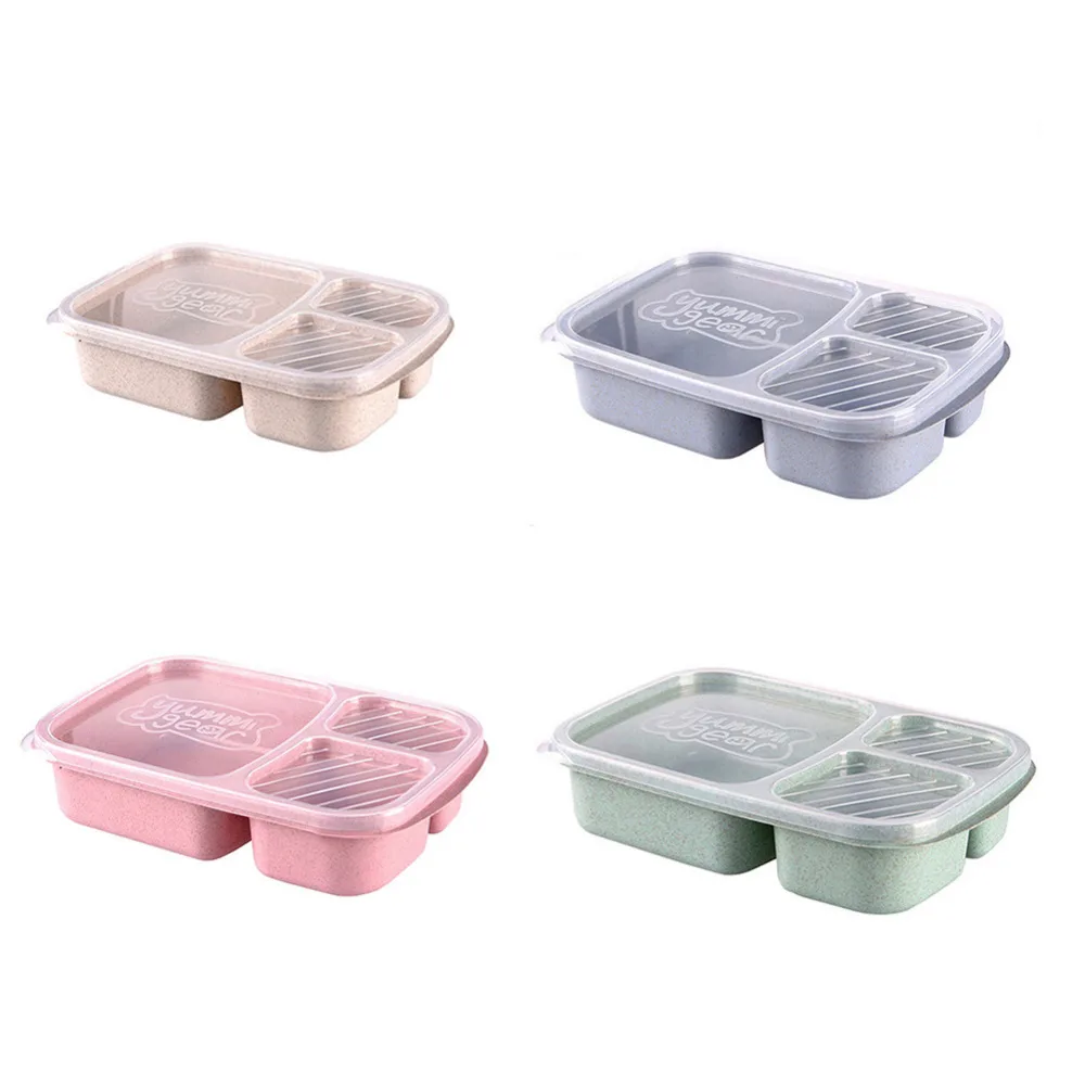 3 сетки пшеничной соломы Microwavable хранения еды Bento Box ланч прямоугольник контейнер