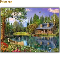 peter ren diamond painting cross stitch diamond embroidery landscape 3d square crystal diamond mosaic full embroidery boat house