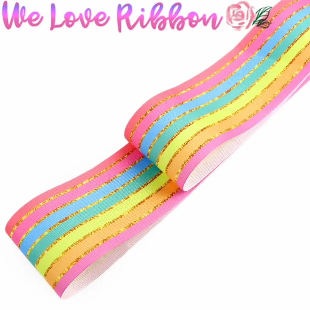 16 мм 75 Красочные с волнами и полосками розовый Galaxy напечатанный Grosgrain/эластичная