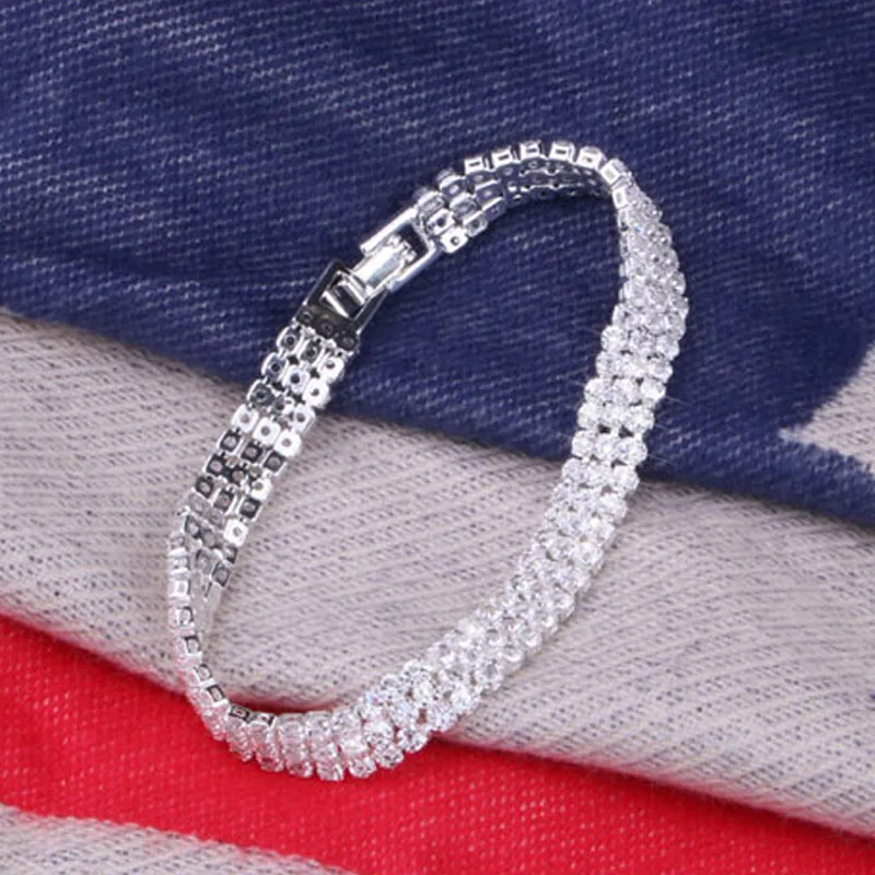 Hgflyxu звенья цепи Серебряный Цвет Кристалл Браслеты для женщин аксессуары Стразы браслеты подарки модные украшения горячая распродажа