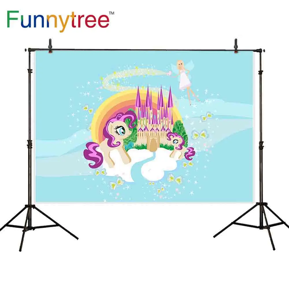 Фон Funnytree для детской фотосъемки с изображением синего замка радуги эльфа мечты