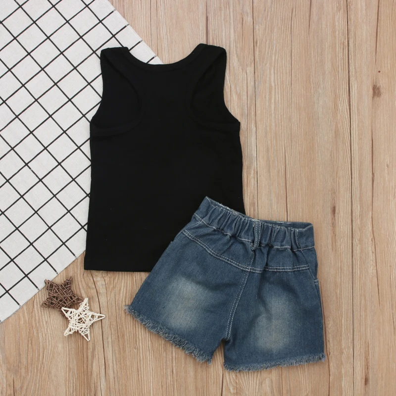 Летняя детская одежда комплект одежды для девочек жилет топы + короткие джинсы