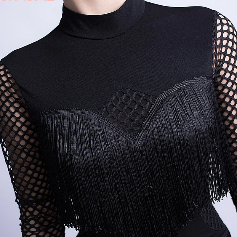 Latin Dance Dress Female Adult Stand Collar Black Tassel Costume Comfortable Practice Skirt Competition DQL285 | Тематическая