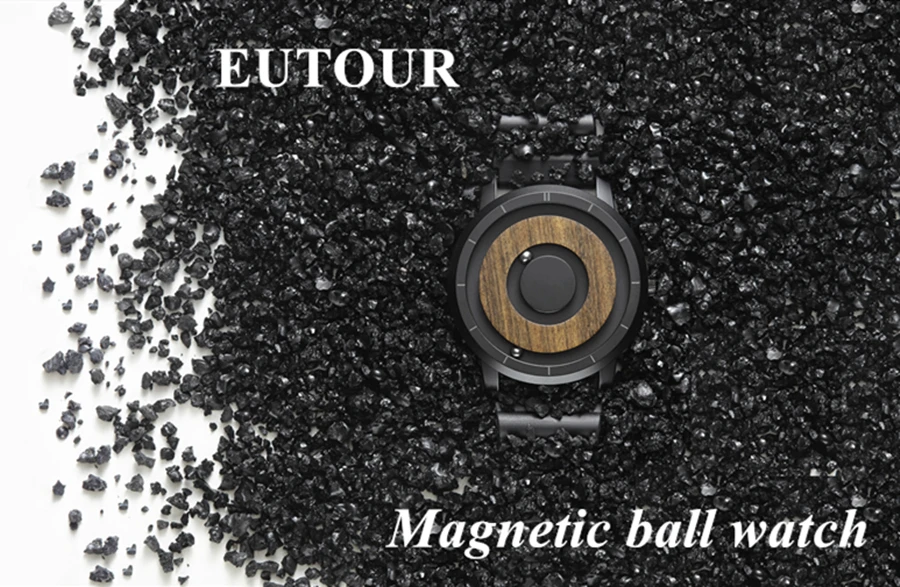 EUTOUR Mens Watch Magnetic Ball Watch Silicone Leather Steel Strap Quartz Unique Wristwatch Mens For Blindman zegarek meski