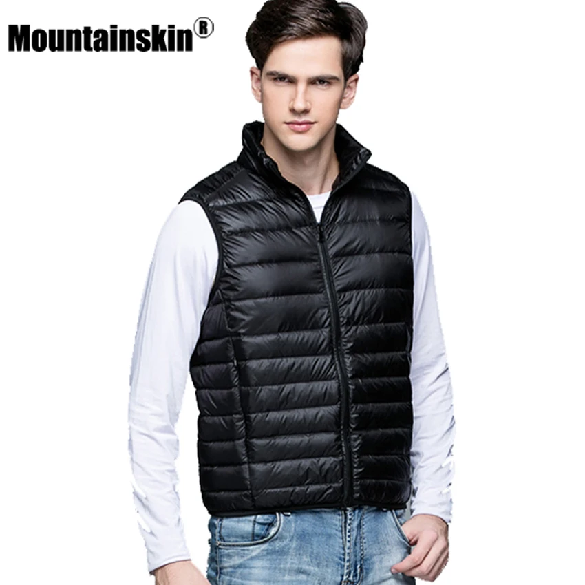 Мужской Сверхлегкий пуховик Mountainskin однотонный тонкий зимний жилет легкие пальто